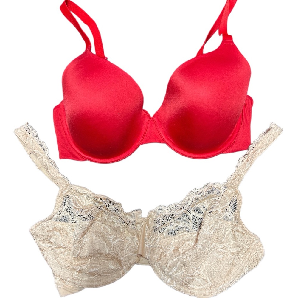 Elegant Red and Cream Lace Bra Set